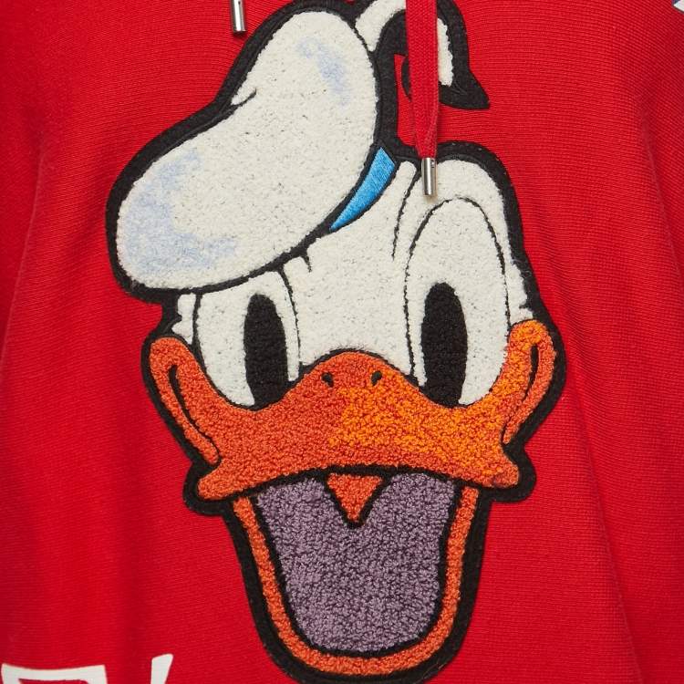Pre Owned Gucci Red Distressed Cotton Donald Duck Patch Hoodie XS