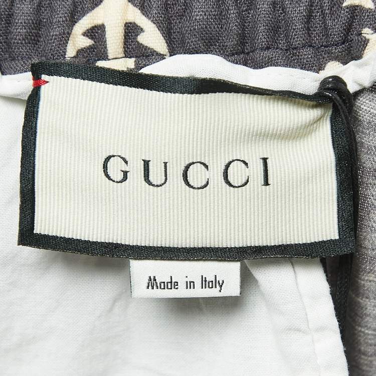 Pre Owned Gucci Dark Grey Anchor Print Linen Blend Drawstring Shorts M