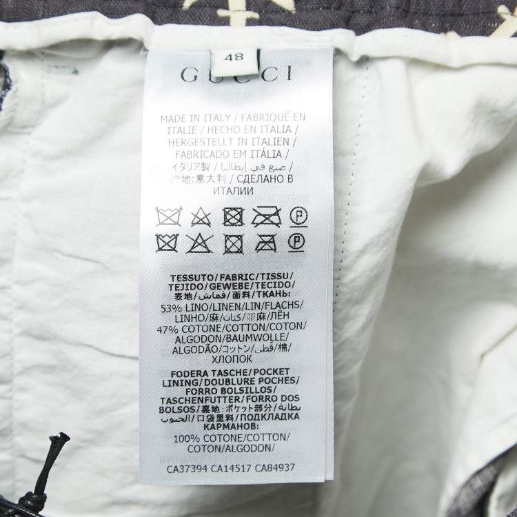 Pre Owned Gucci Dark Grey Anchor Print Linen Blend Drawstring Shorts M