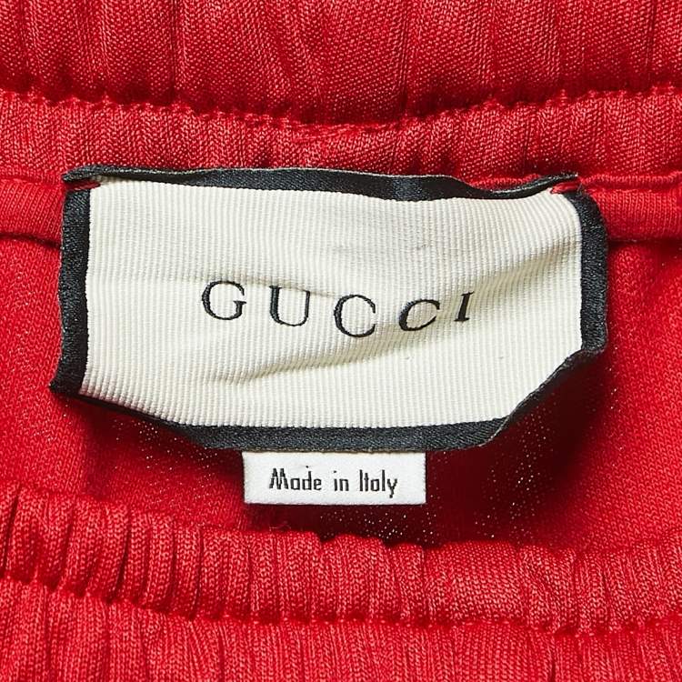 Pre Owned Gucci Red Technical Jersey Contrast GG Tape Detail Track Pants S
