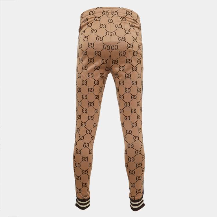 Gucci Beige GG Patterned Cotton Web Detailed Jog Pants M Gucci