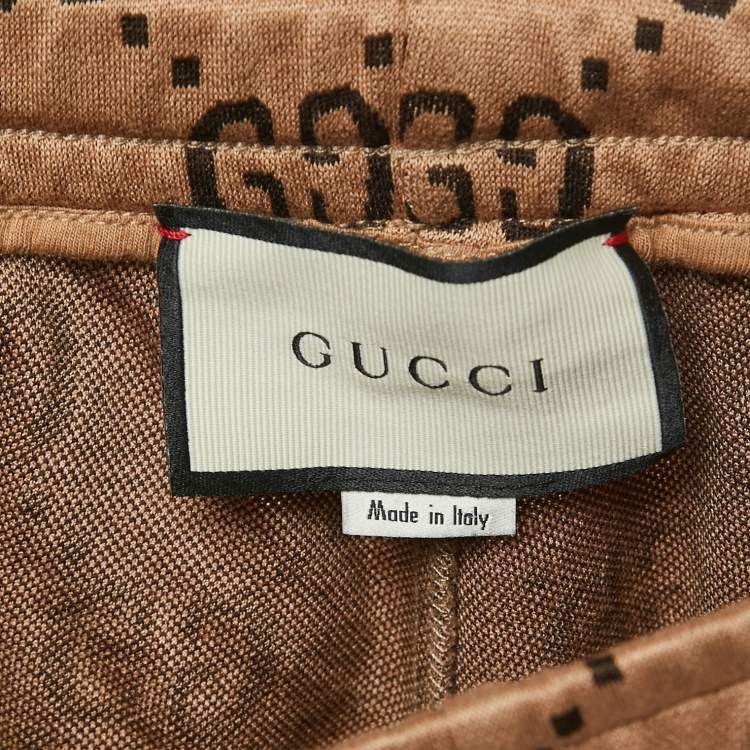 Pre Owned Gucci Beige GG Patterned Cotton Web Detailed Jog Pants M