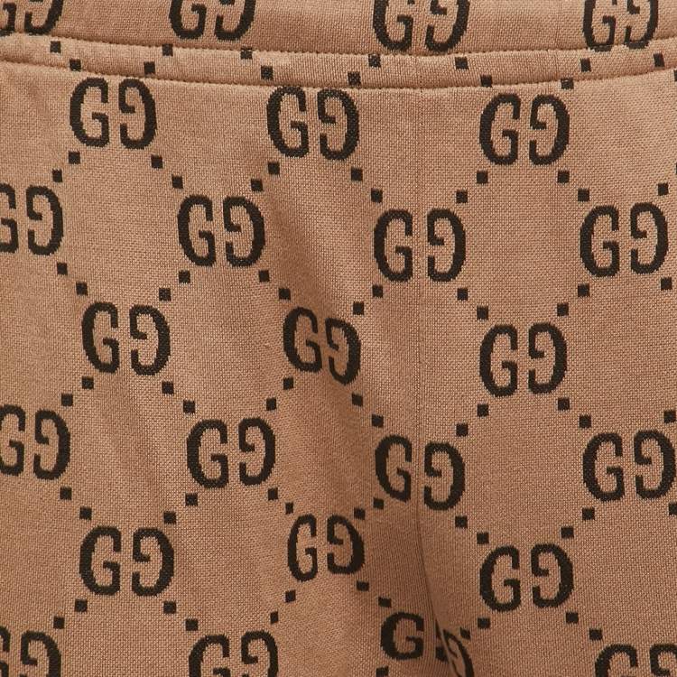 Pre Owned Gucci Beige GG Patterned Cotton Web Detailed Jog Pants M