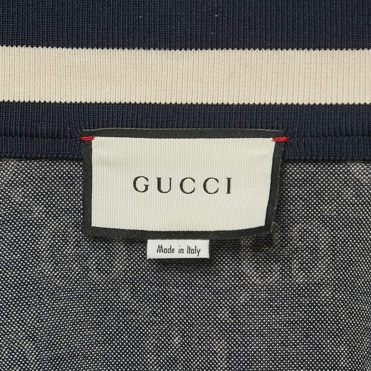 Pre Owned Gucci Navy Blue All-Over Logo Print Jersey Track Jacket 2XL