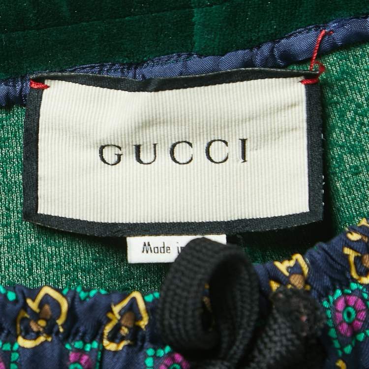 Pre Owned Gucci Multicolor Print Cotton Velvet Trimmed Drawstring Joggers XS
