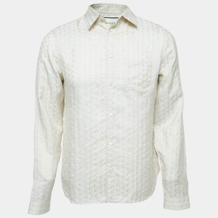 Pre Owned Gucci Beige Patterned Silk Button Front Full Sleeve Shirt M
