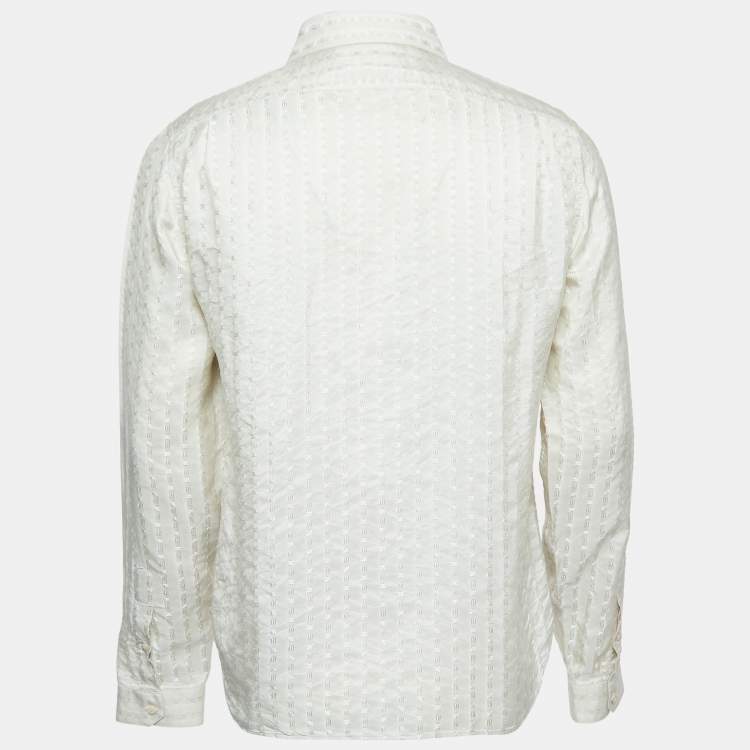 Pre Owned Gucci Beige Patterned Silk Button Front Full Sleeve Shirt M