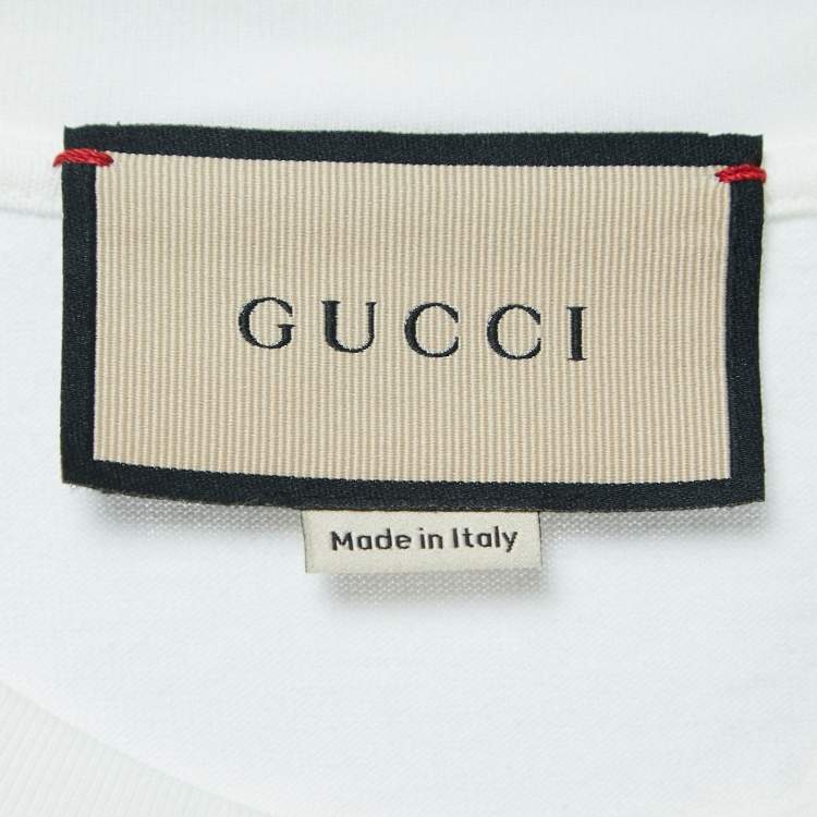Pre Owned Gucci White Cotton Printed T-Shirt M