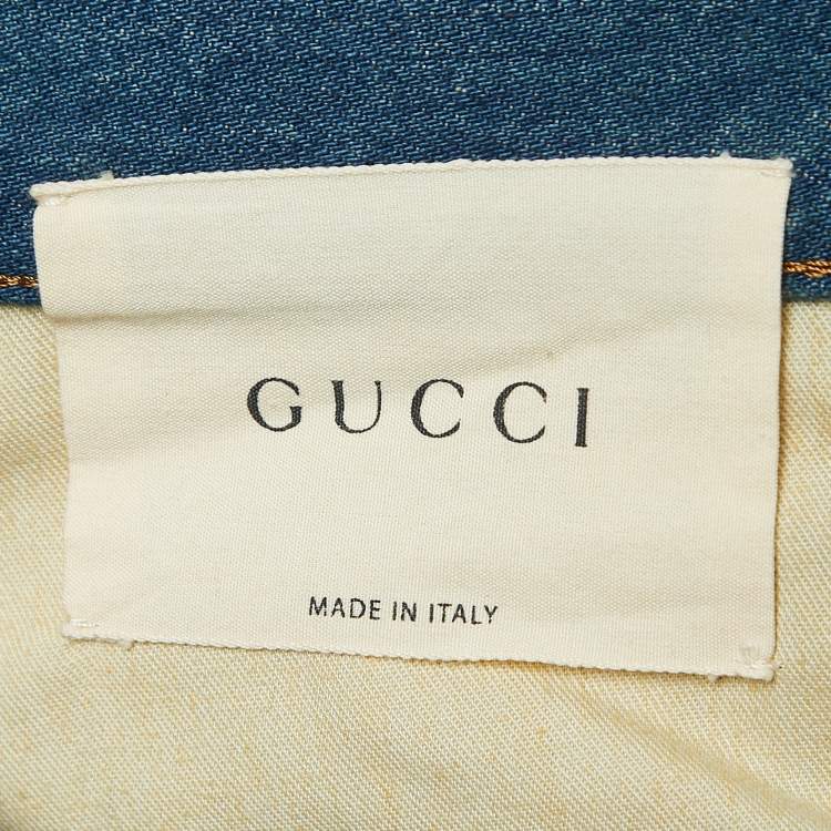 Pre Owned Gucci Blue Washed & Embroidered Denim Jeans L Waist 34"