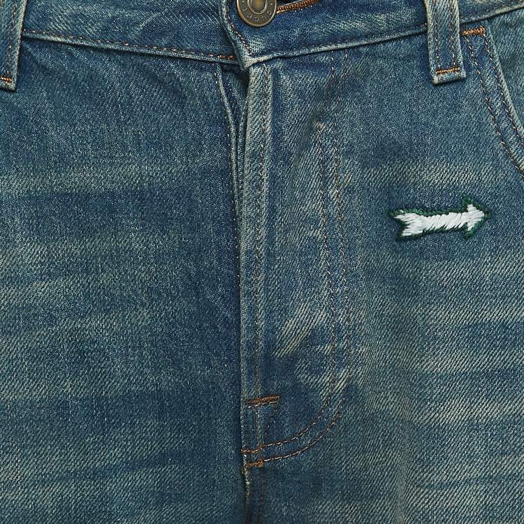 Pre Owned Gucci Blue Washed & Embroidered Denim Jeans L Waist 34"