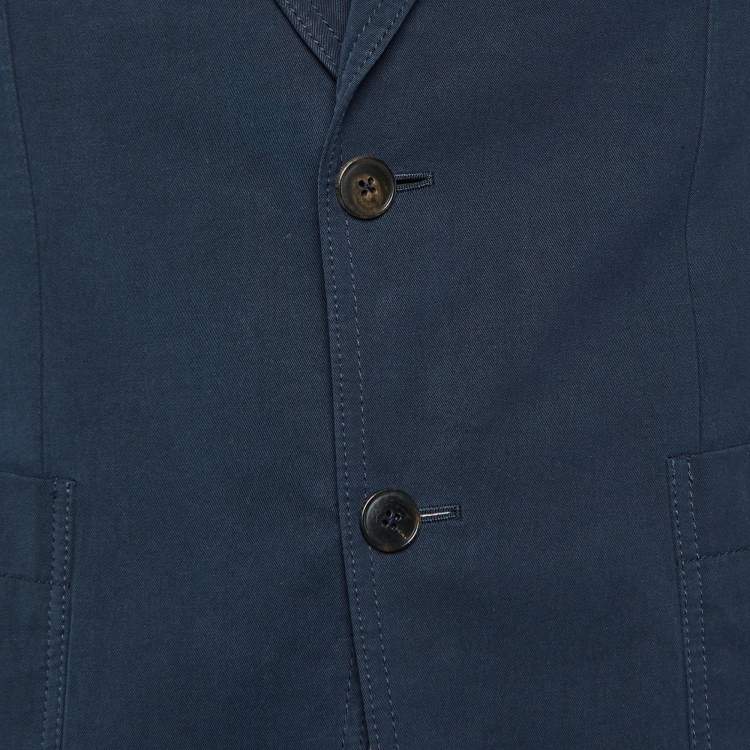 Pre Owned Gucci Navy Blue Cotton Button Front Blazer M