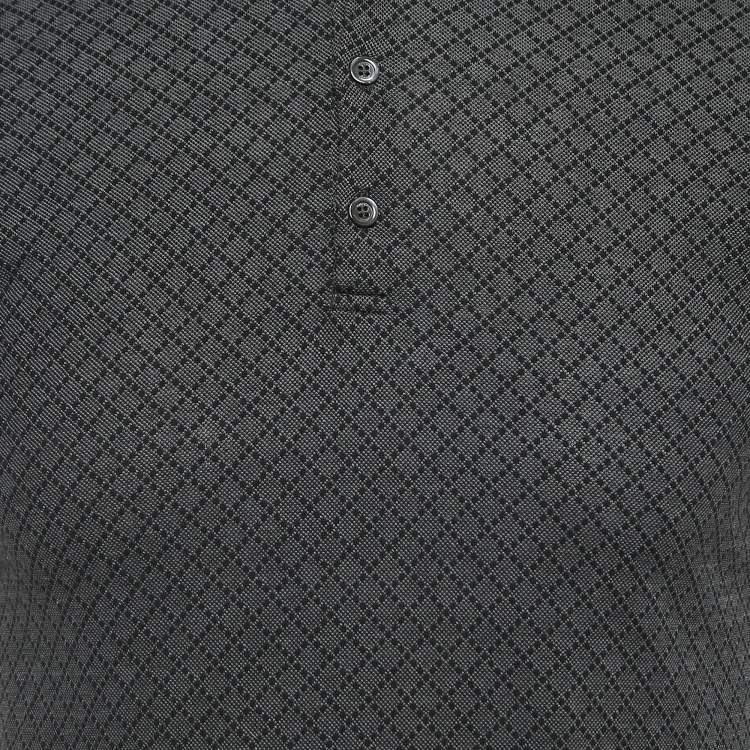 Pre Owned Gucci Black Patterned Cotton Web Stripe Detailed Polo T-Shirt XS