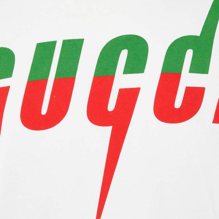 Pre Owned Gucci Off-White Blade Logo Printed Cotton Knit T-Shirt M