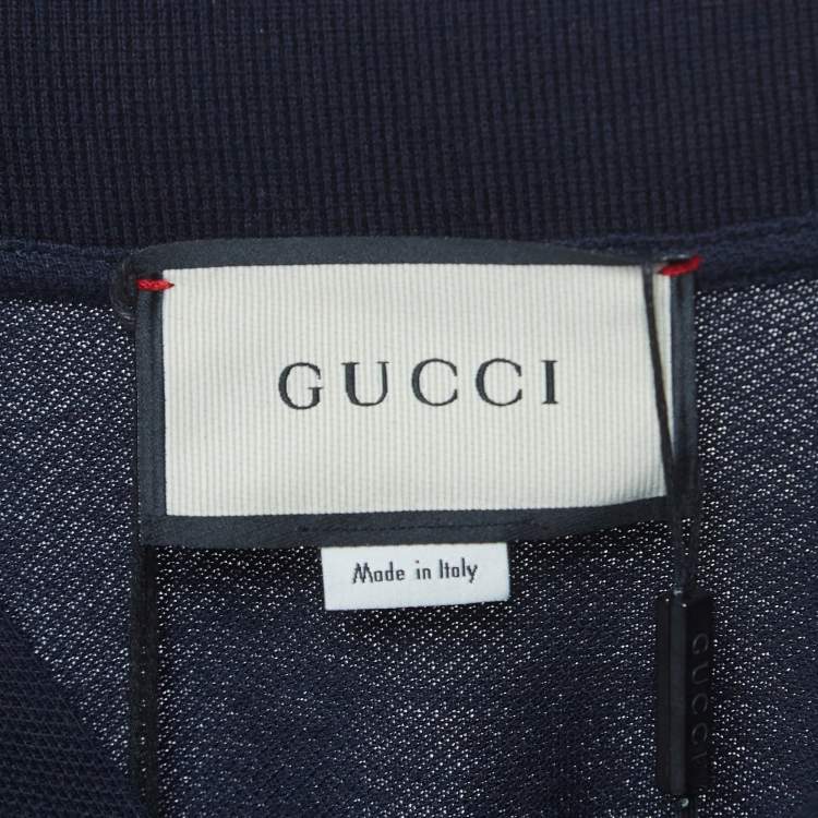 Pre Owned Gucci Navy Blue Symbols Embroidered Cotton Pique Polo T-Shirt XL