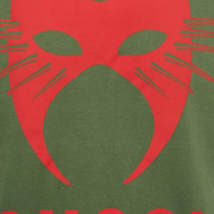 Pre Owned Gucci Green Manifesto Mask Print Cotton Crew Neck T-Shirt XS