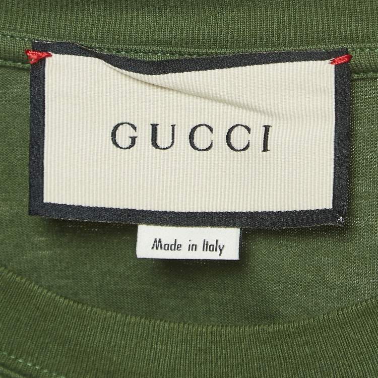 Pre Owned Gucci Green Manifesto Mask Print Cotton Crew Neck T-Shirt XS