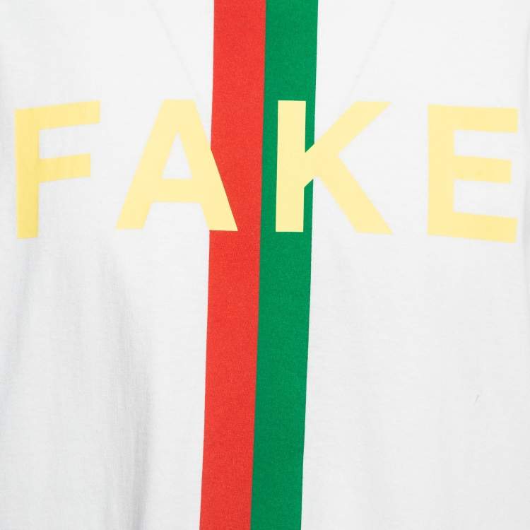 Pre Owned Gucci White Fake Not Print Cotton Crew Neck T-Shirt XS