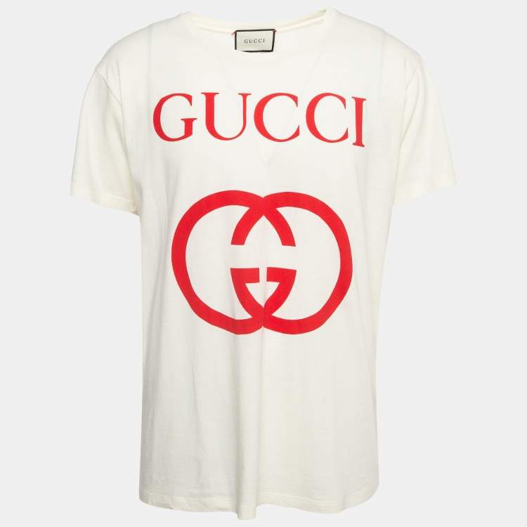 Gucci Cream Interlocking G Print Cotton Oversized T-Shirt M Gucci