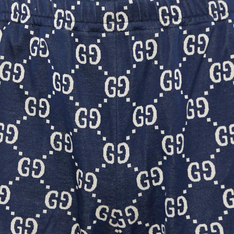 Pre Owned Gucci Navy Blue GG Jacquard Cotton Web Striped Shorts S