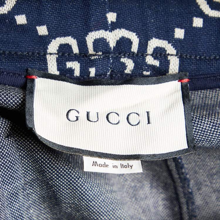 Pre Owned Gucci Navy Blue GG Jacquard Cotton Web Striped Shorts S