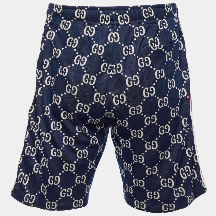 Pre Owned Gucci Navy Blue GG Jacquard Cotton Web Striped Shorts S