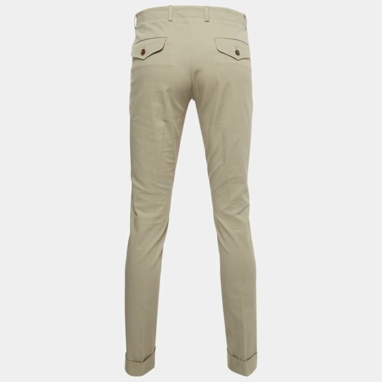 Pre Owned Gucci Beige Cotton Web Detail Slim Fit Trousers M
