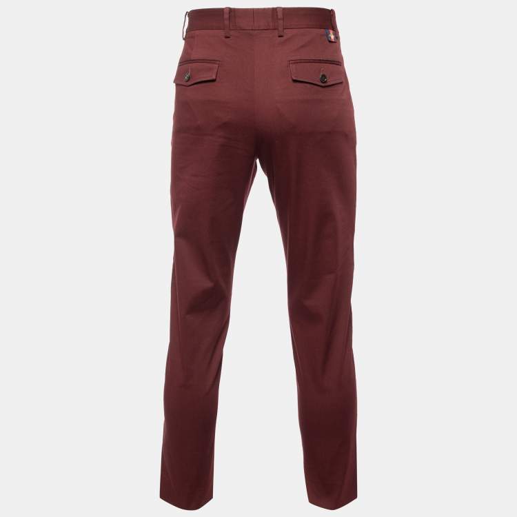 Pre Owned Gucci Burnt Maroon Cotton Slim Fit Trousers M
