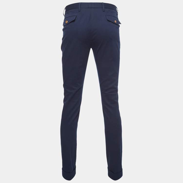 Pre Owned Gucci Navy Blue Cotton Riding Tapered Trousers M