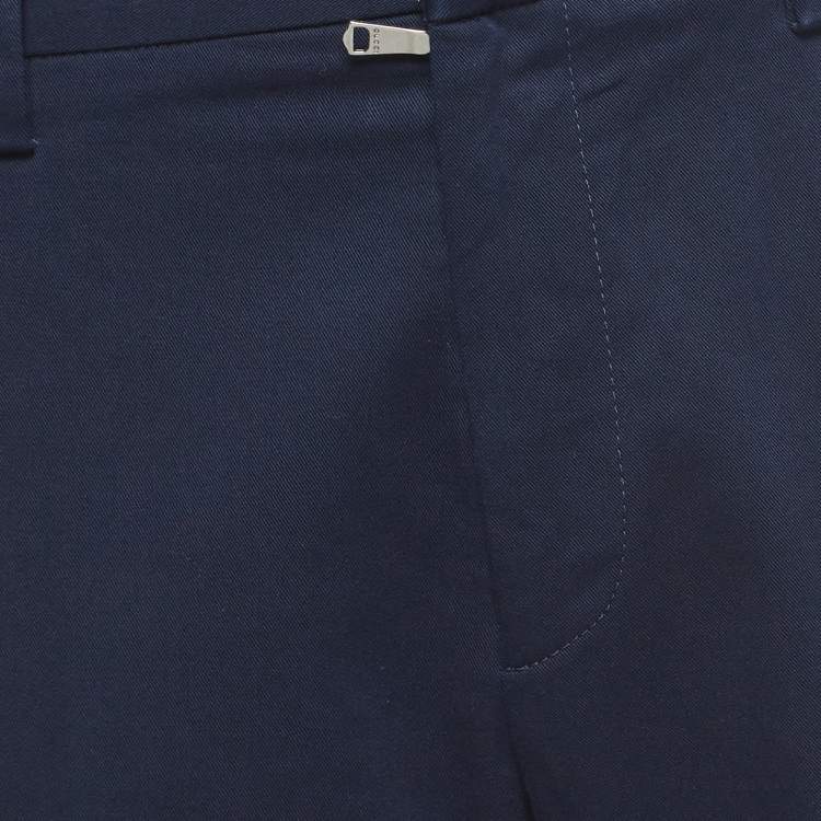 Pre Owned Gucci Navy Blue Cotton Riding Tapered Trousers M