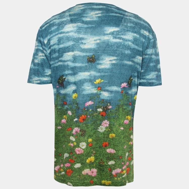 Pre Owned Gucci Multicolor Snake Garden Printed Linen Knit T-Shirt M