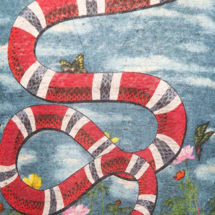 Pre Owned Gucci Multicolor Snake Garden Printed Linen Knit T-Shirt M