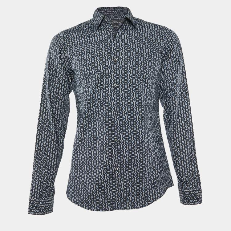 Pre Owned Gucci Black Horsebit Print Cotton Slim Fit Long Sleeve Shirt S