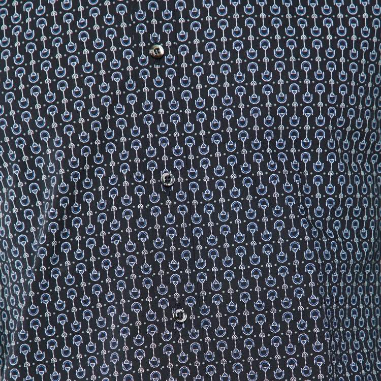 Pre Owned Gucci Black Horsebit Print Cotton Slim Fit Long Sleeve Shirt S