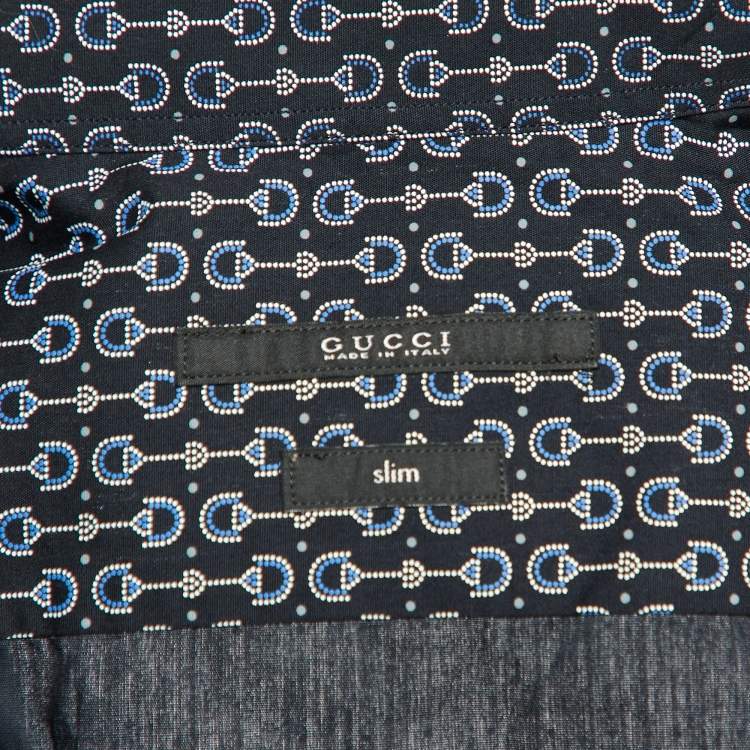Pre Owned Gucci Black Horsebit Print Cotton Slim Fit Long Sleeve Shirt S