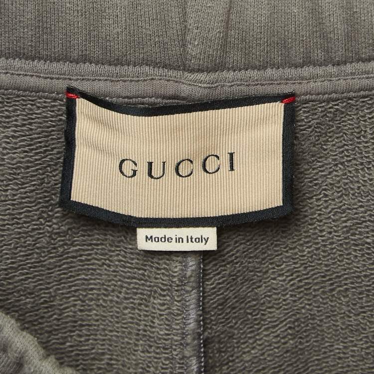 Pre Owned Gucci Grey Jersey Logo Tape Detailed Drawstring Shorts M