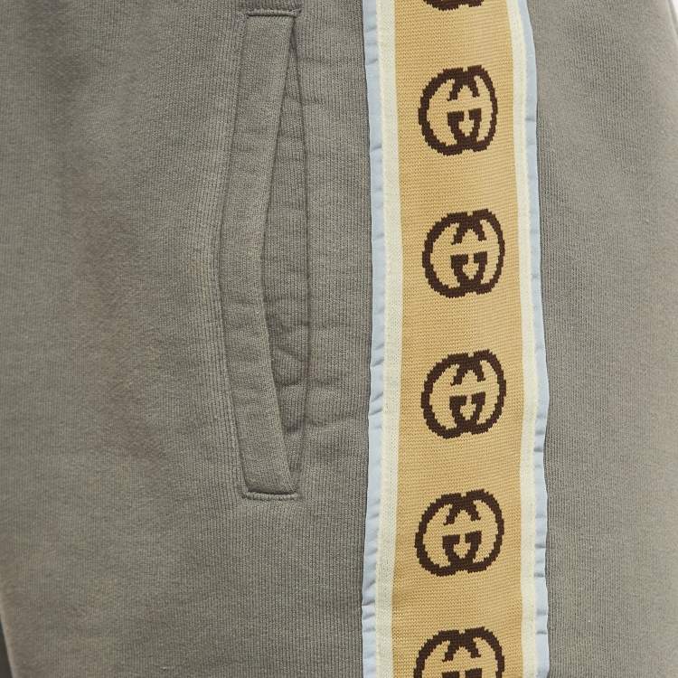 Pre Owned Gucci Grey Jersey Logo Tape Detailed Drawstring Shorts M