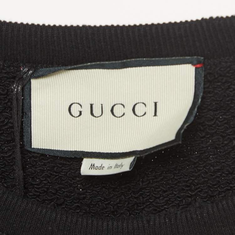 Pre Owned Gucci Black Cotton Logo Printed Sweatshirt 2XL