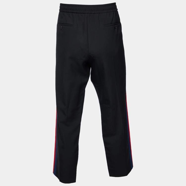 Pre Owned Gucci Black Wool & Mohair Web Striped Drawstring Pants XL