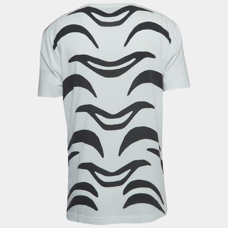 Pre Owned Gucci White Tiger Print Cotton Crew Neck T-Shirt M