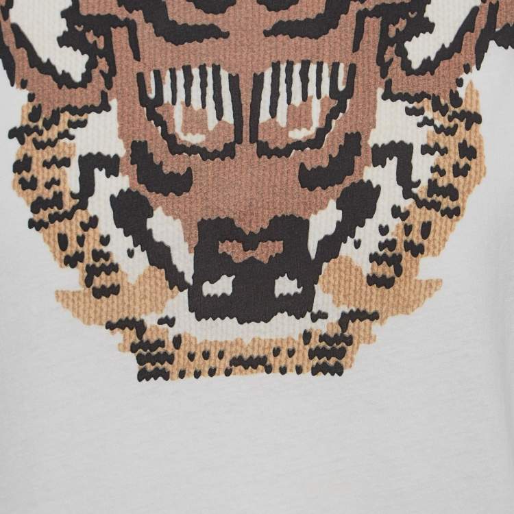 Pre Owned Gucci White Tiger Print Cotton Crew Neck T-Shirt M