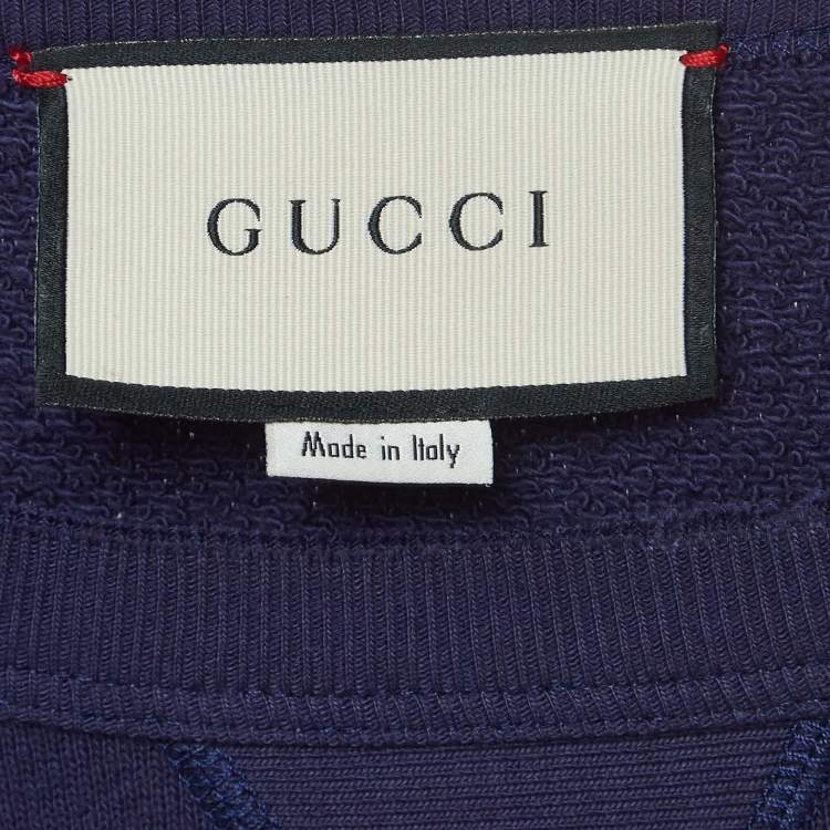 Pre Owned Gucci Blue Embroidered Cotton Crewneck Sweatshirt XS
