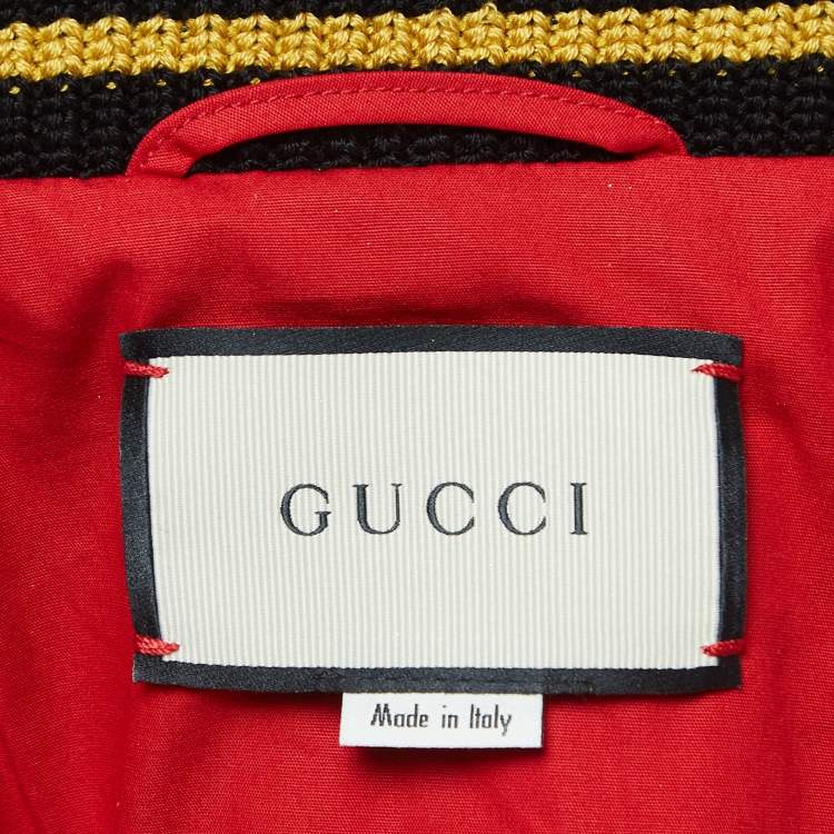 Pre Owned Gucci Gold Metallic Stars Print Crinkle Leather Bomber Jacket XS