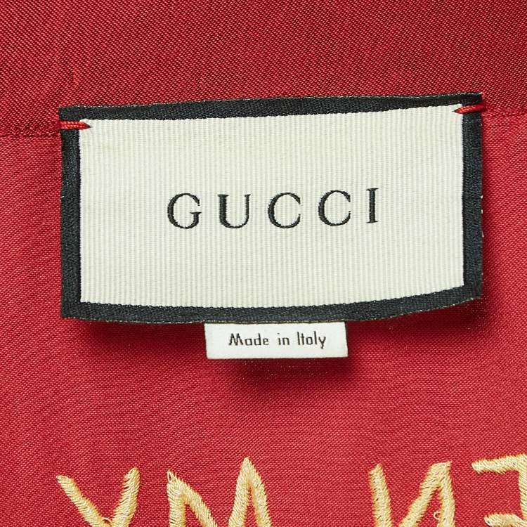 مملوكة مسبقًا Gucci Red Embroidered Satin Oversized Shirt S