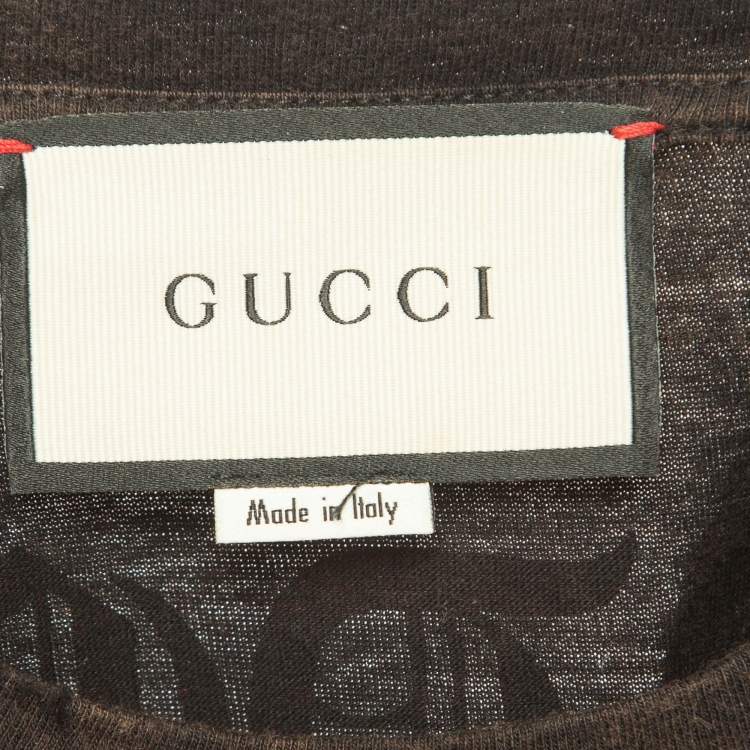 Pre Owned Gucci Brown Tiger Motif Applique Cotton Crew Neck T-Shirt XS