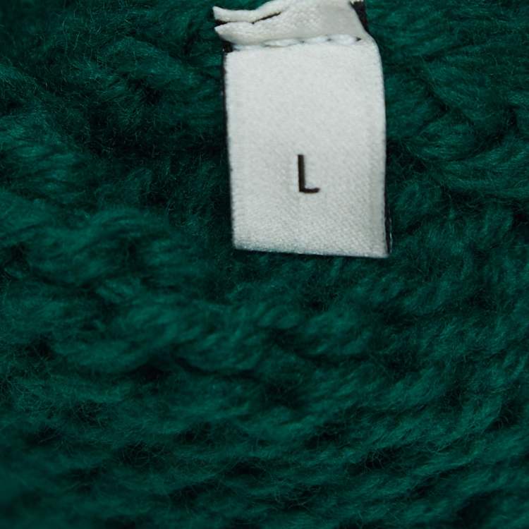 Pre Owned Gucci Green Wool Cable Knit V-Neck Sweater L
