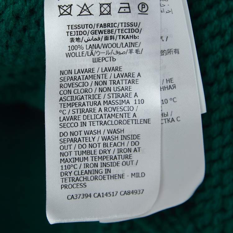 Pre Owned Gucci Green Wool Cable Knit V-Neck Sweater L