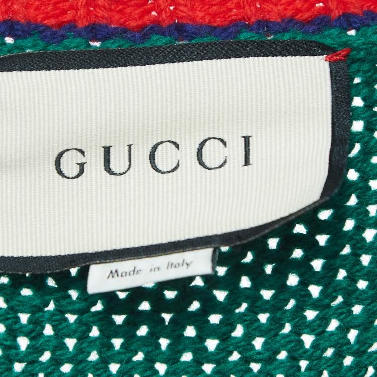 Pre Owned Gucci Green Wool Cable Knit V-Neck Sweater L