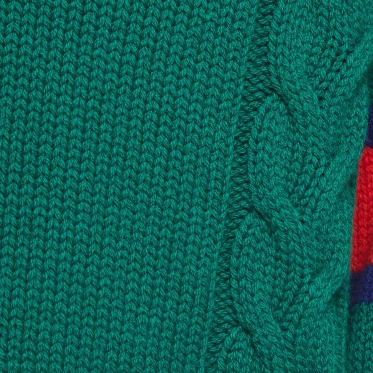 Pre Owned Gucci Green Wool Cable Knit V-Neck Sweater L