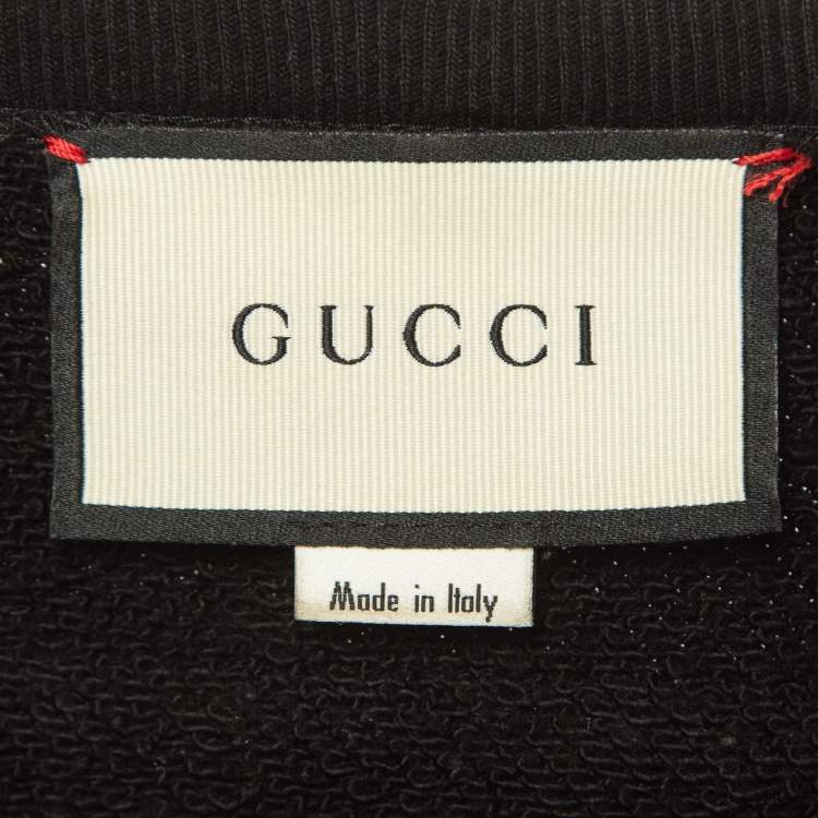 Pre Owned Gucci Black Logo Print Embroidered Cotton Knit Sweatshirt M