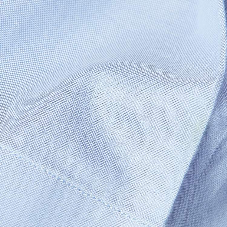 Pre Owned Gucci Blue Embroidered Cotton Short Sleeve Shirt L
